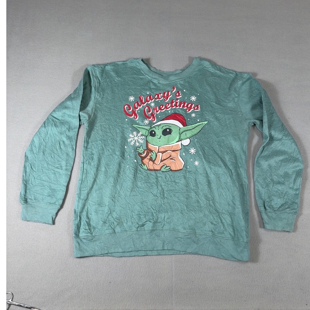 Star Wars Grogu‎ Christmas Sweatshirt Galaxy's Greetings Baby Yoda Green Large